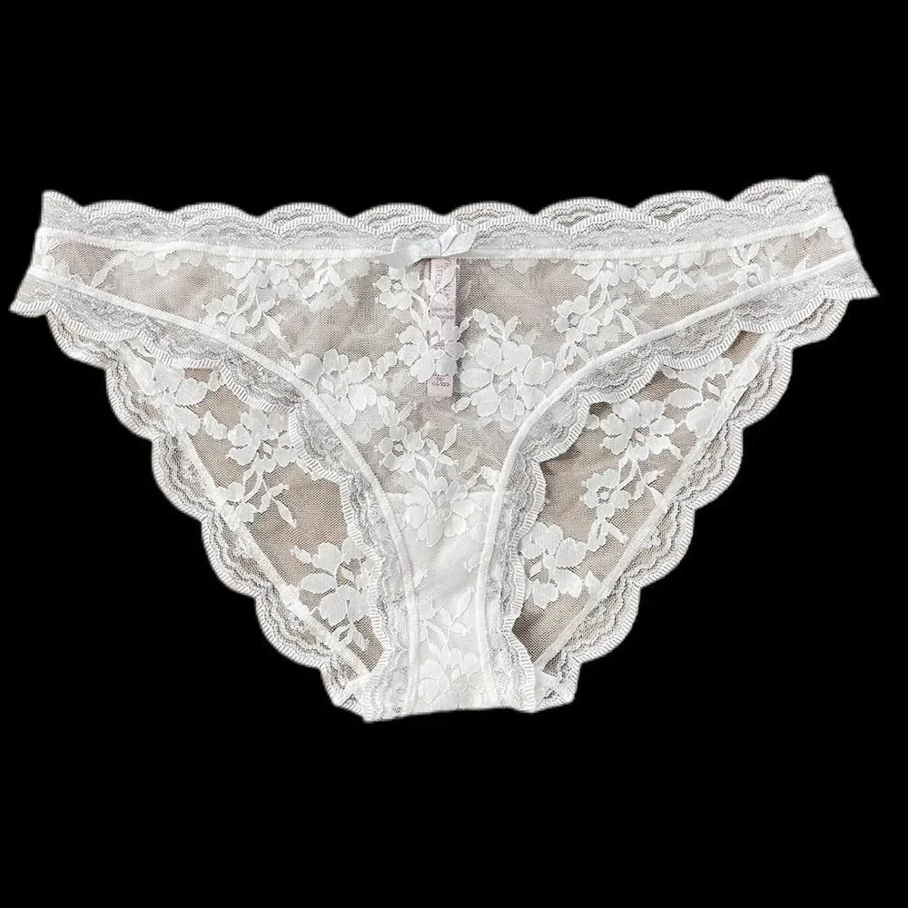 Victoria’s Secret Dream Angels lace & mesh cheekini panty white silver detail